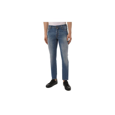 Jacob Cohen Blue Cotton Men Jeans with Stretch Fit and Embroidered Detail