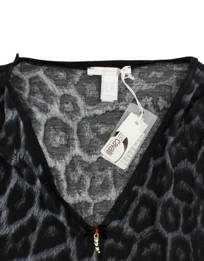 Cavalli Gray leopard v-neck top