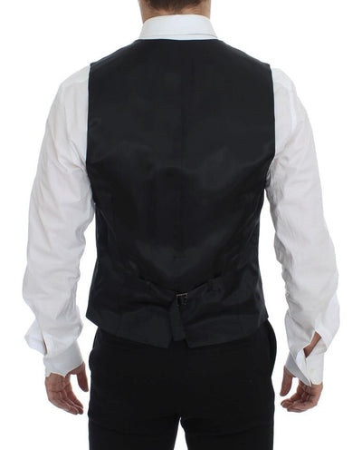 Dolce & Gabbana Gray Striped Wool Single Breasted Vest