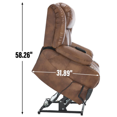Dual Motor Infinite Position Up to 350 LBS Leatherair Power Lift Recliner Chair, Heavy Duty Motion Mechanism with 8-Point Vibration Massage and Lumbar Heating, Stainless steel Cup Holders, Brown