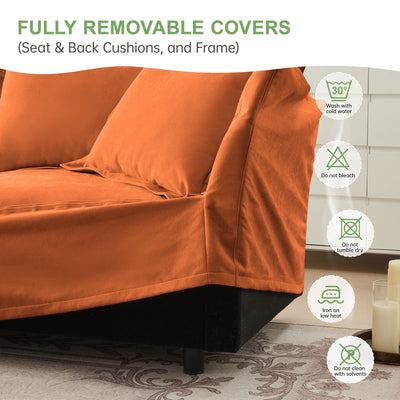 Slipcovered Sectional 2 Seater Sofa Couch with Convertible Ottoman, Wide and Deep Seat L Shaped Sofa with Detachable Cover and Soft Multiple Big Pillows, Chenille Fabric, Orange