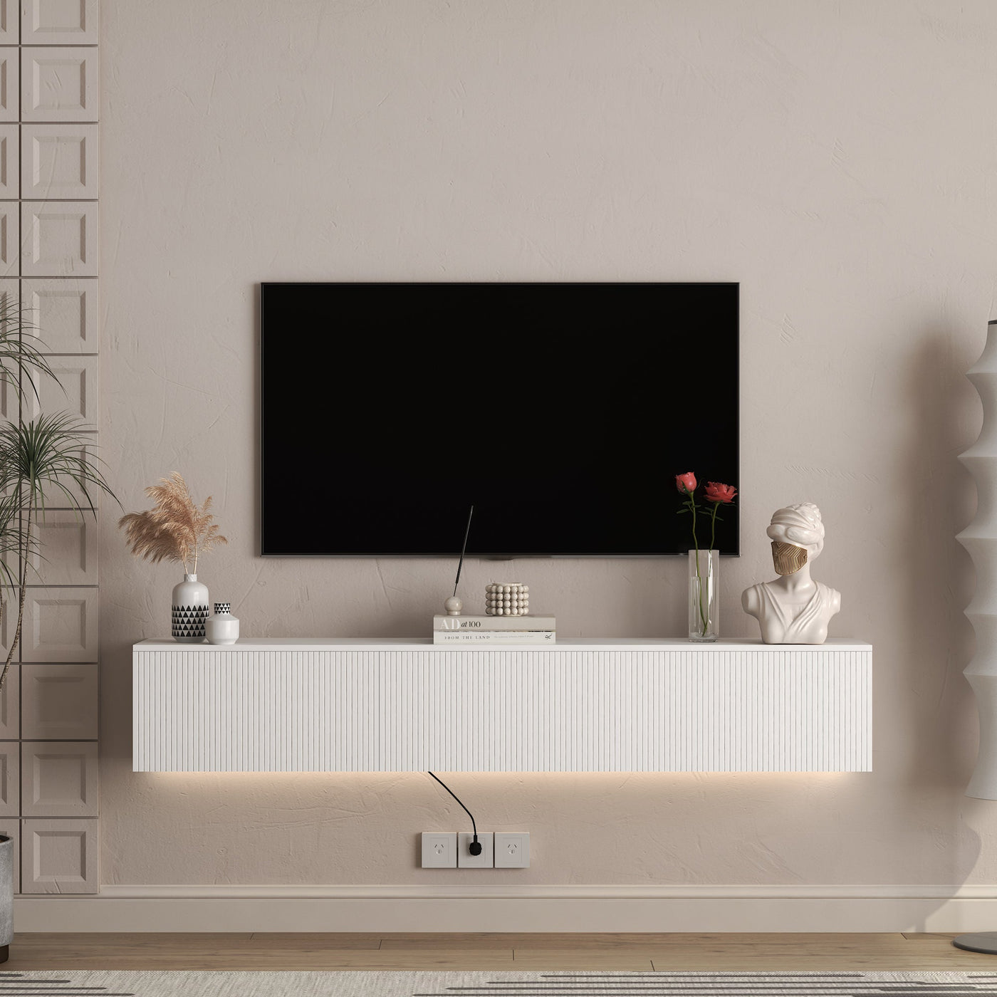 Floating TV Stand Wall Mounted with 16 Color LEDs,69' Modern TV Stand, Floating TV Cabinet Entertainment Center for 55 60 65 Inch TV,