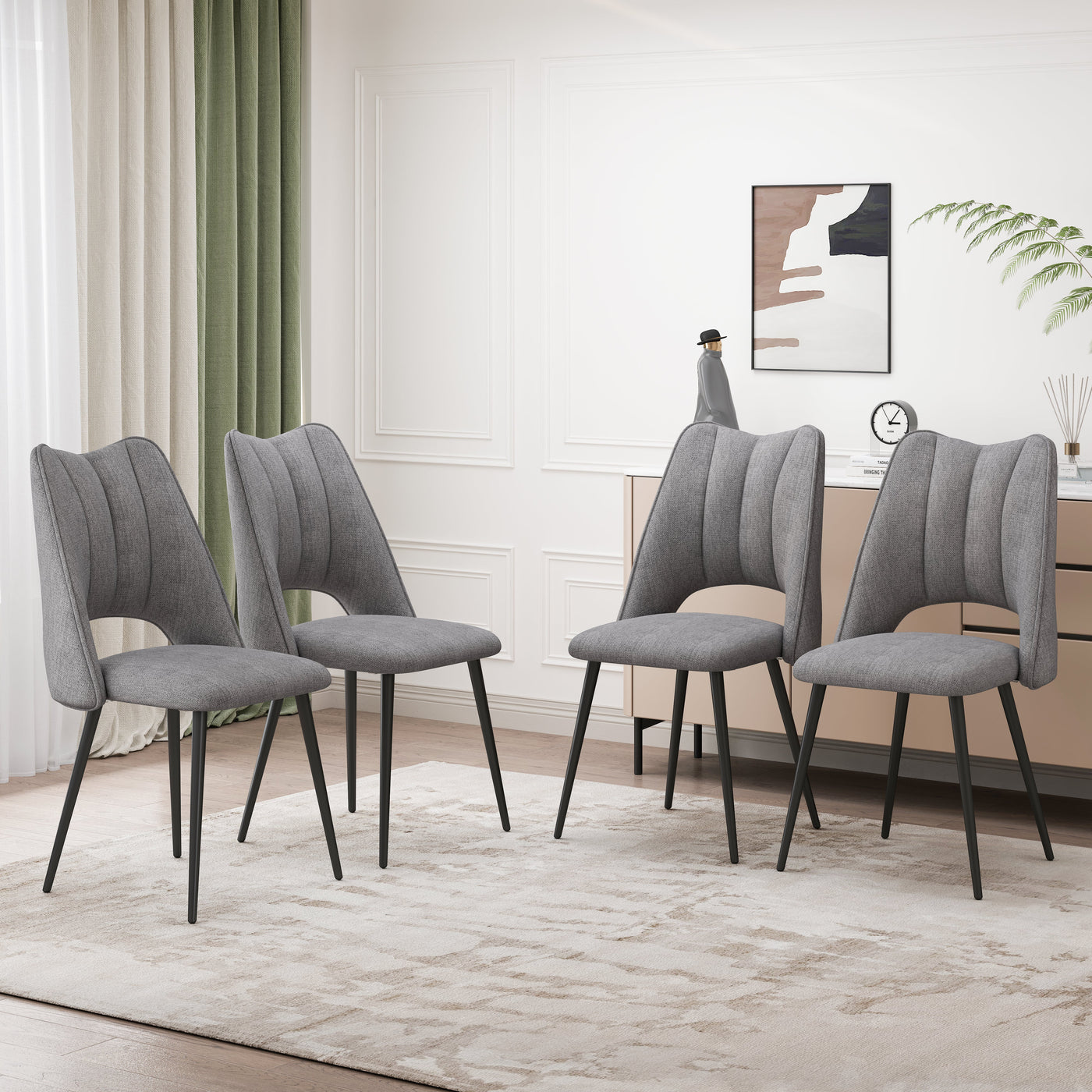 4-Chair Set Combination, Modern and Simple, With High Resilience Filling, Metal Legs, Adjustable Feet, Suitable For Kitchens and Dining Rooms,(Grey)
