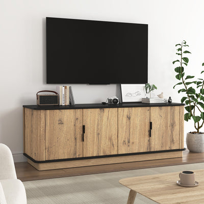 Natural Wood Grain Four-Door MDF TV Cabinet, An Ideal Choice for TV And Item Storage in Modern Homes, A Perfect Blend of Nordic And Modern Minimalist Styles, With Dimensions of 55*15.7*18.9 inches