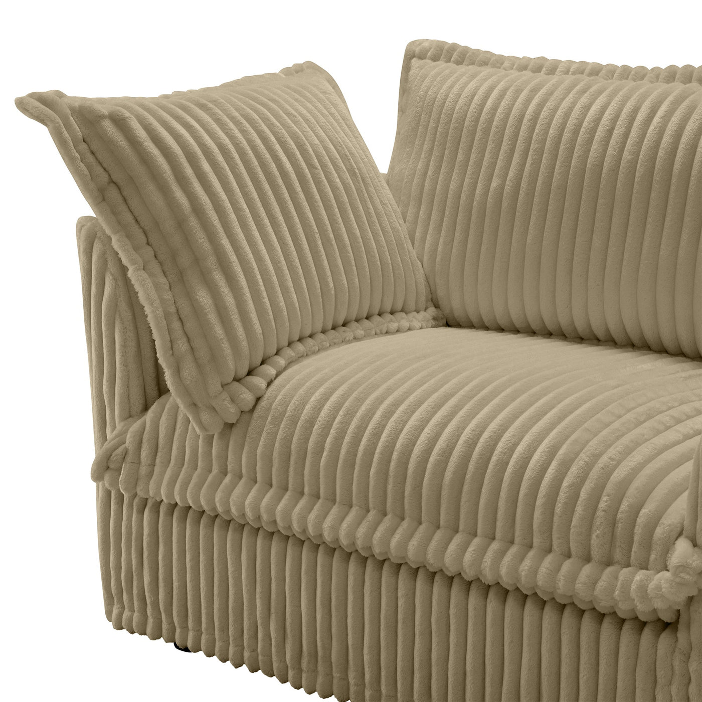Slip-covered Armchair with 1 Big Back Cushion and 2 Big Toss Pillows, Single Deep Seat Comfy Single Couch Sofa Multiple Large Soft Pillows, Camel Corduroy Fabric