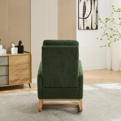 25.4'W Green Boucle High Back Glider Rocking Chair with Retractable Footrest and Rubber Wood Legs for Nursery and Living Room