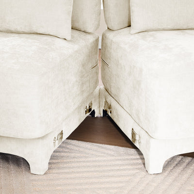 Elegant Chenille Three-Seater Sofa with Movable Ottomans, High-Resilience Sponge, Beige