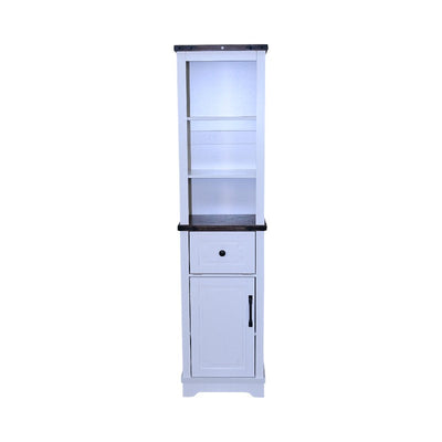 Narrow cabinet,Bathroom Storage Cabinet, Farmhouse Storage Cabinet with Adjustable Shelves & Storage Drawer, Tall Linen Tower for Bathroom, Living Room, White with black walnut color (top)