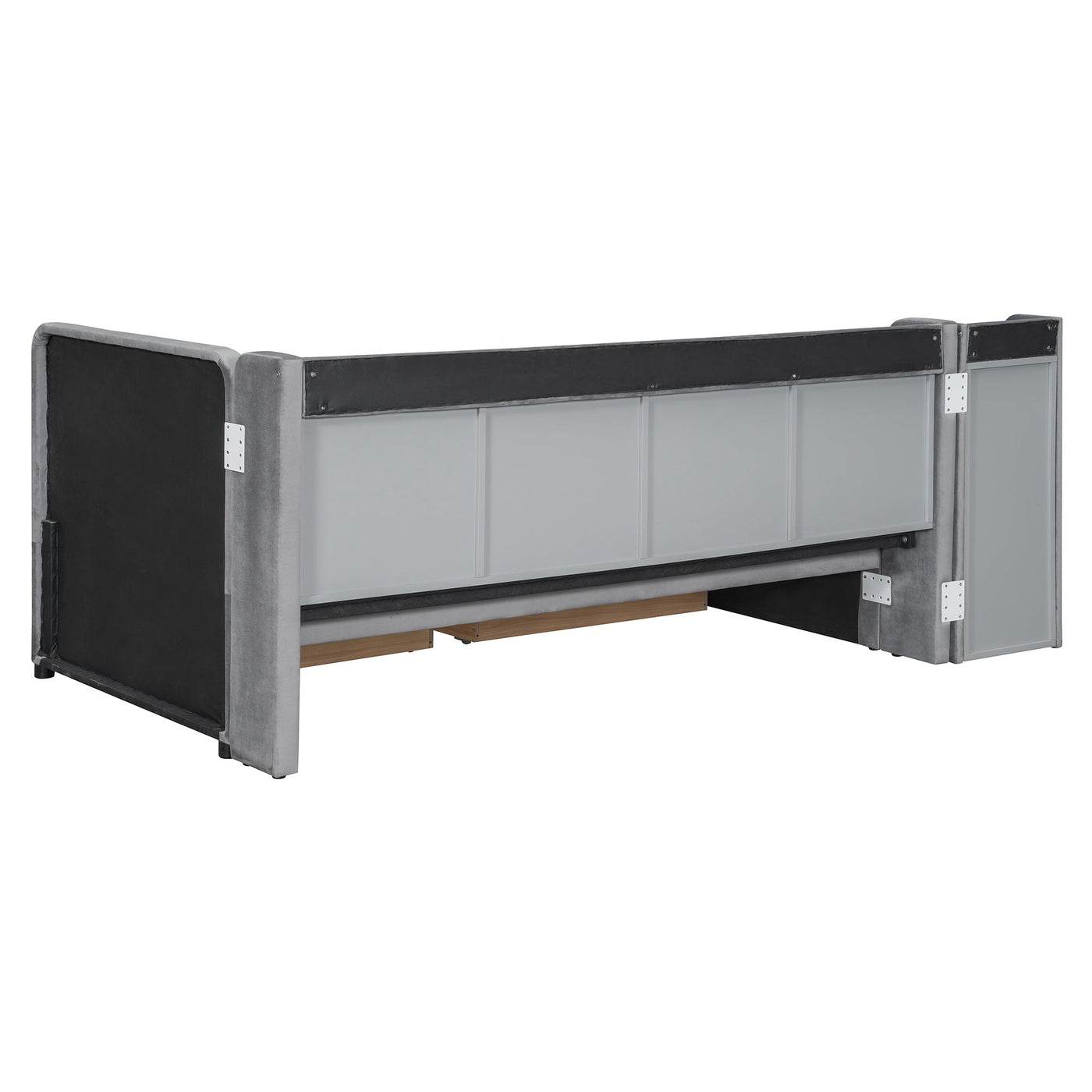 Twin Size Upholstered Daybed with Drawers, Shelves, Flip Cabinets & Side Table (Gray)