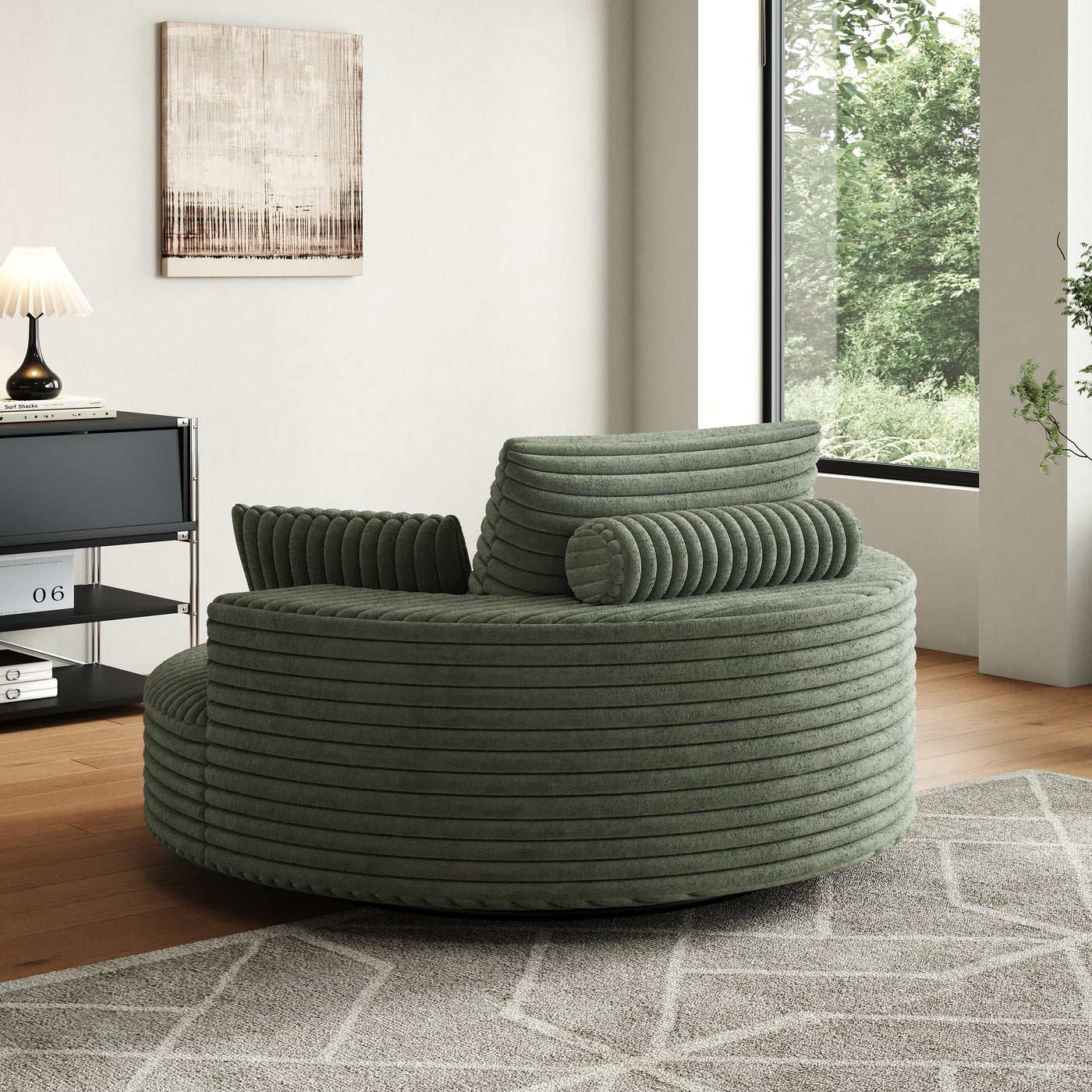 55''L Corduroy Chenille Foam Single Swivel Chair, Fluffy Modern Sleeper, 360 Degree Swivel Chair for Living Room, Bedroom, Lounge and Projection Room