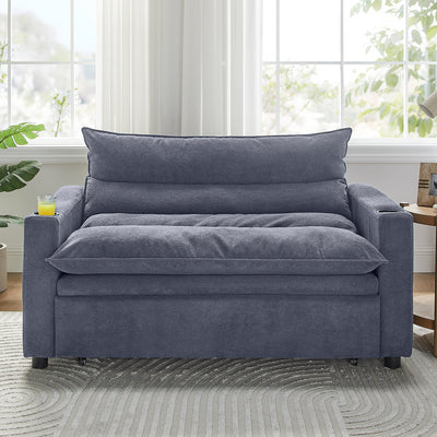 Convertible Sofa Bed, 3-in-1 Multi-Functional Velvet Sleeper Couch Pull-Out Bed, 47'' Loveseat Chaise Lounge with Adjustable Backrest , Living Room, Small Space