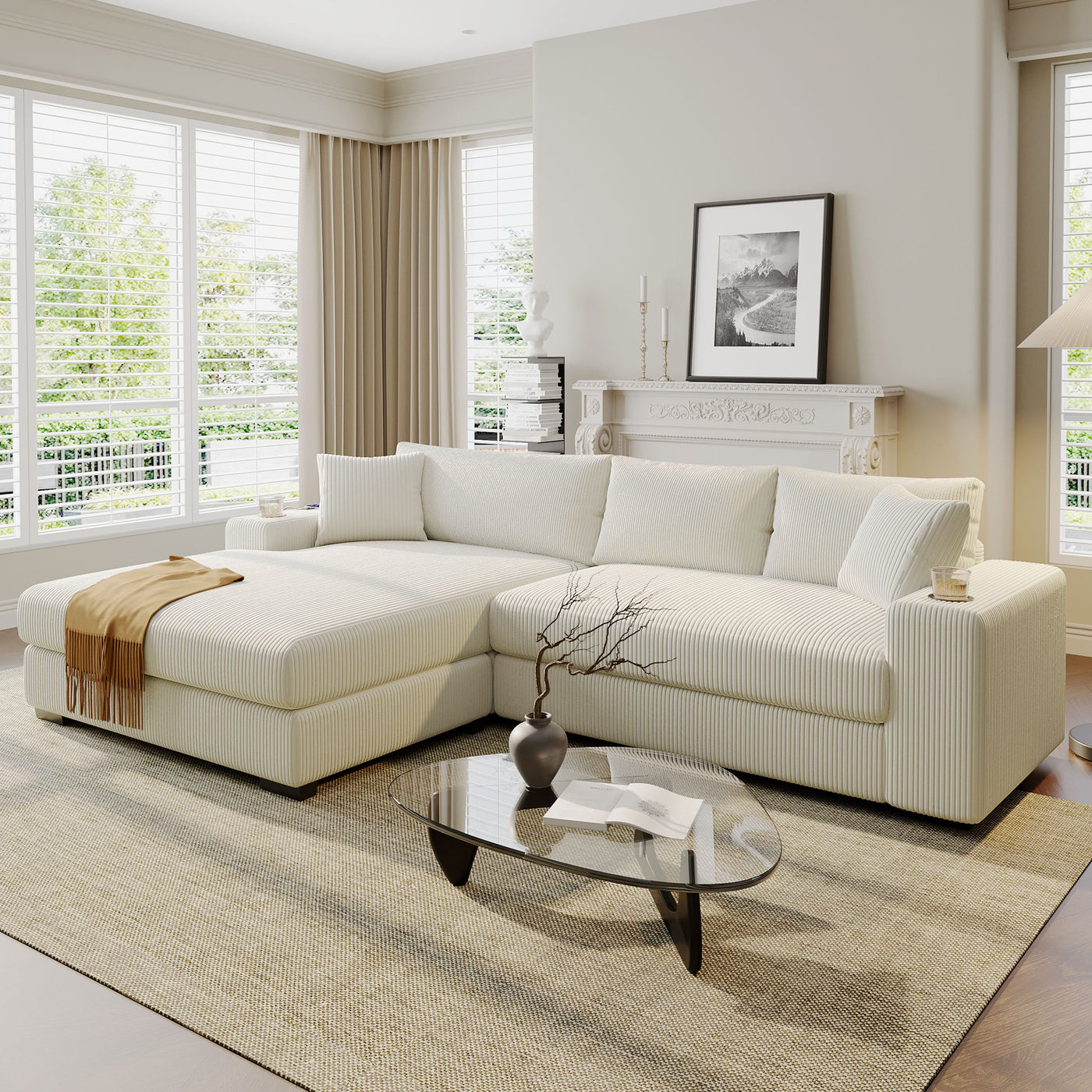 Mirod Large Sectional Sofa with Thick Cushions, and Built-in Cup Holders & Charging Ports