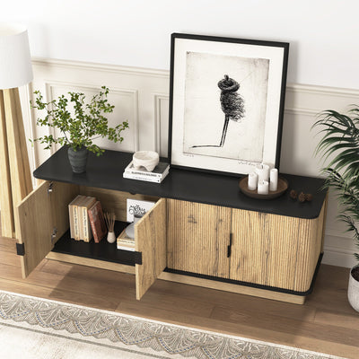 Natural Wood Grain Four-Door MDF TV Cabinet, An Ideal Choice for TV And Item Storage in Modern Homes, A Perfect Blend of Nordic And Modern Minimalist Styles, With Dimensions of 55*15.7*18.9 inches