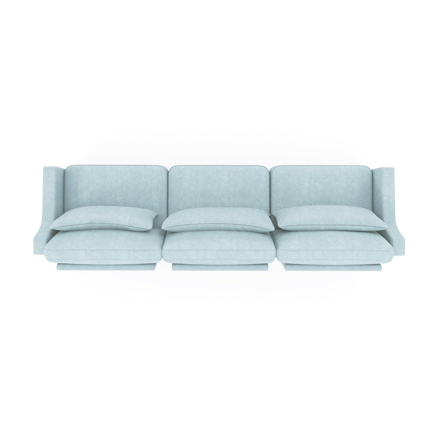 Elegant Sky Blue Three-Seater Sofa with Lumbar Pillow, Chenille Upholstery, Ergonomic Design, Wooden Base