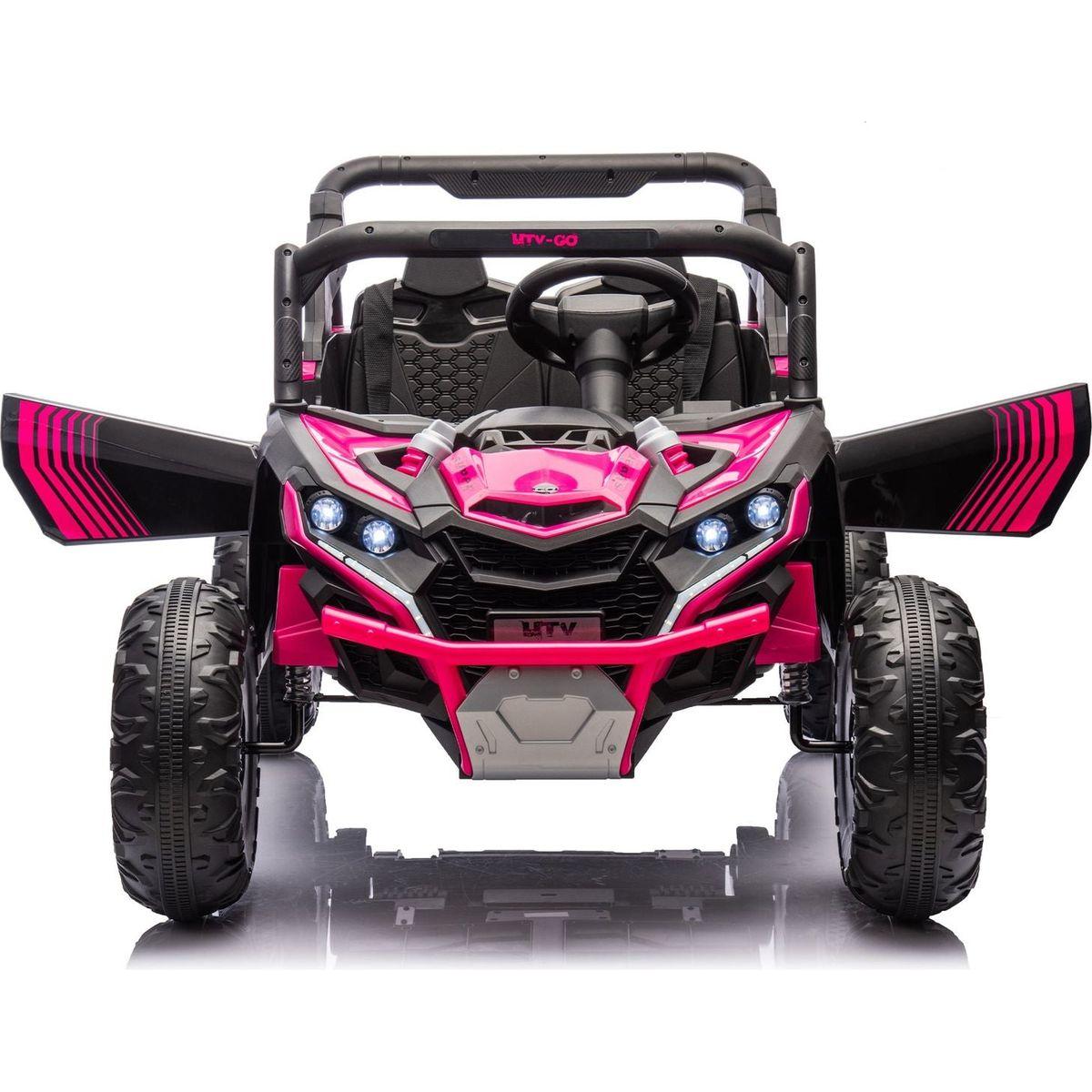 24V Two-Seater Kids Ride On UTV W/Parents Remote Control,Four-Wheel Suspension,Slow Start,Large wheel design,Anti-collision bar,Storage space,Music,USB,Bluetooth,Volume control,LED lights for Kids 3+.