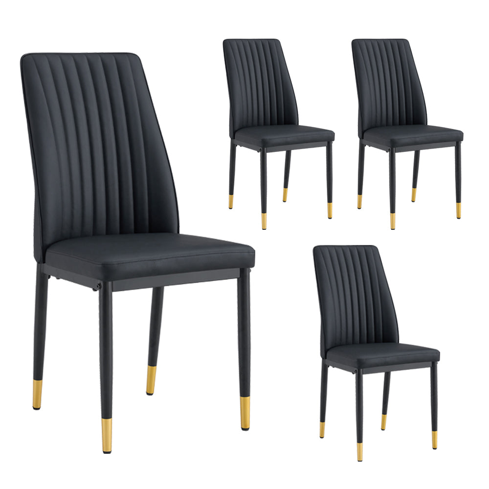 A set of 4 dining chairs, black dining chair set, PU material high backrest seats and sturdy leg chairs, suitable for restaurants, kitchens, and living rooms