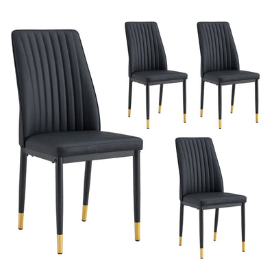 A set of 4 dining chairs, black dining chair set, PU material high backrest seats and sturdy leg chairs, suitable for restaurants, kitchens, and living rooms