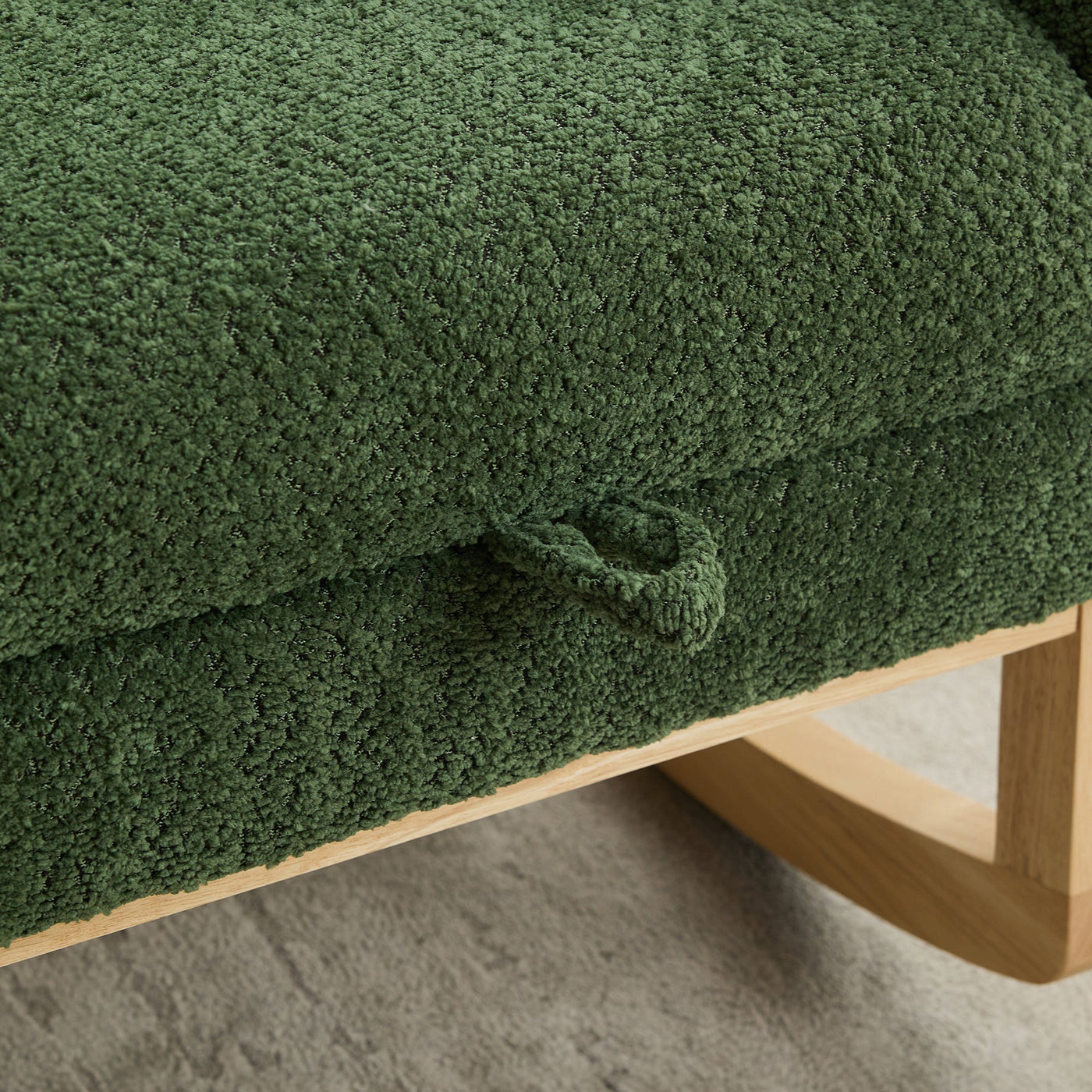 25.4'W Green Boucle High Back Glider Rocking Chair with Retractable Footrest and Rubber Wood Legs for Nursery and Living Room