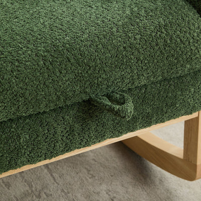 25.4'W Green Boucle High Back Glider Rocking Chair with Retractable Footrest and Rubber Wood Legs for Nursery and Living Room