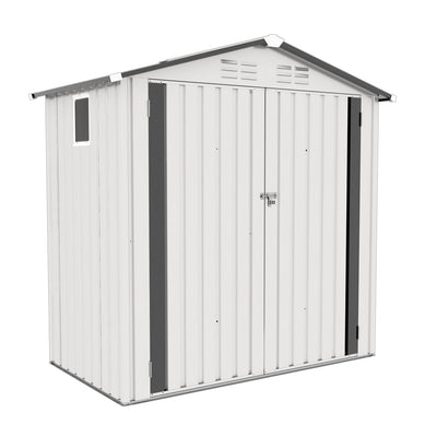 6X3.5FT Metal Storage Shed,Tool Shed with Pitched Roof Watertight with Positive Window and Lockable Door Compact Tool Shed for Garden, Backyard,Patio,Sundries and Bike Storage, White+Gray