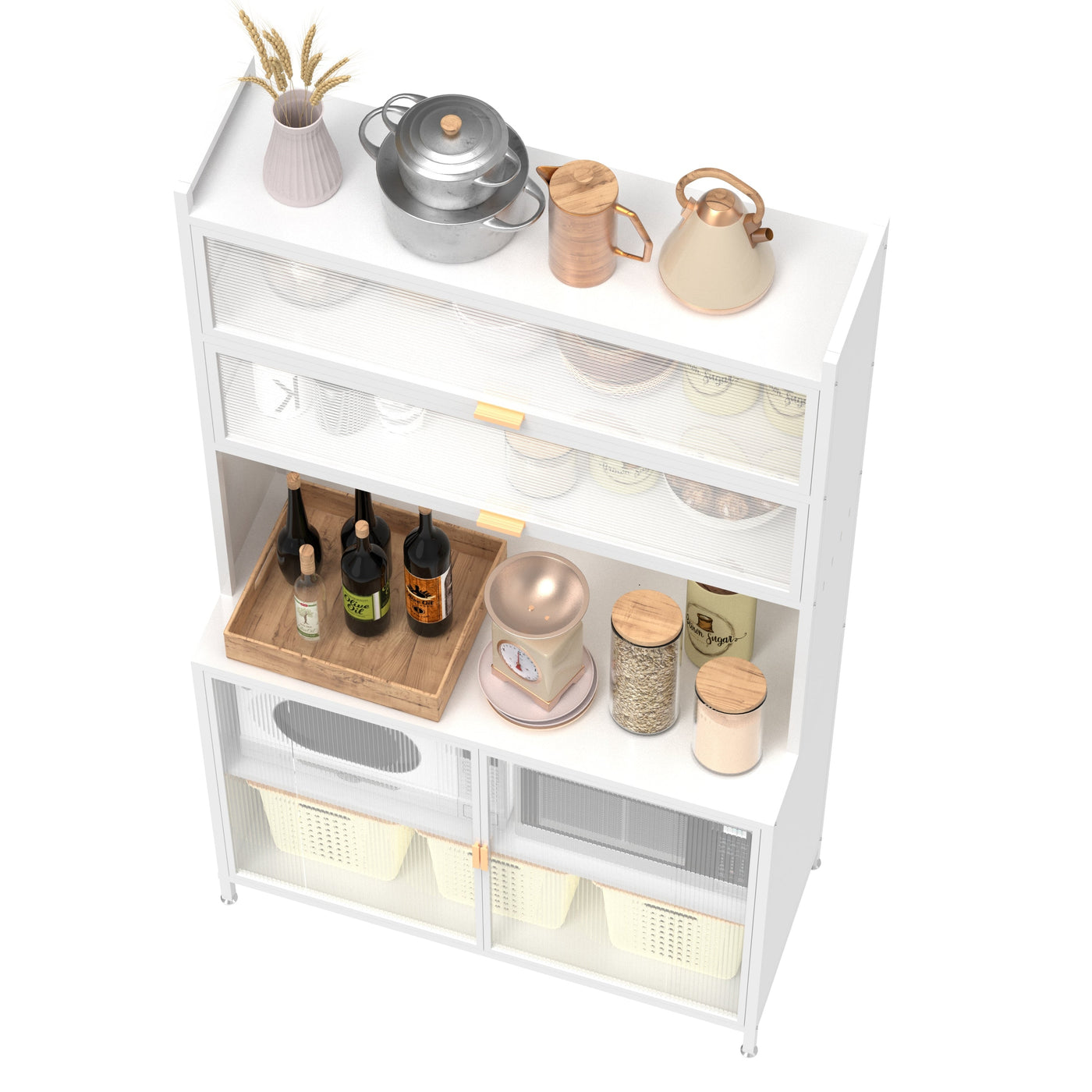 73'' Tall Kitchen Pantry Cabinet , 6 Level Flip Door with Pegboard Metal Pantry Storage Cabinet, Anti-Tip Design Hutch for Kitchen, Dining Room, Living Room (White)