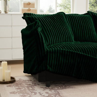 Slipcovered U Shape Sectional Wide and Deep Seat Sofa Couch, 4 Seater Sofa with French Edges Design Multiple Big Pillows, Soft Deep Seat Comfy Cloud Couch for Living Room, Apartment, Green Corduroy