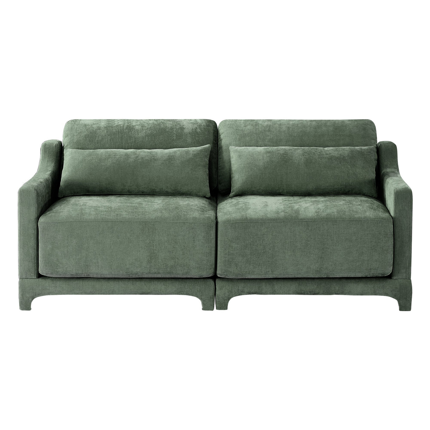 Elegant Two-Seater Chenille Fabric Sofa with Lumbar Pillows, Ergonomic Design, Green