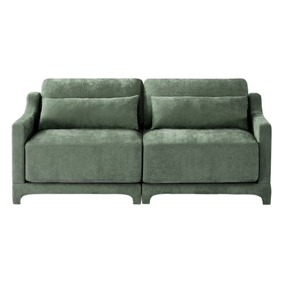 Elegant Two-Seater Chenille Fabric Sofa with Lumbar Pillows, Ergonomic Design, Green