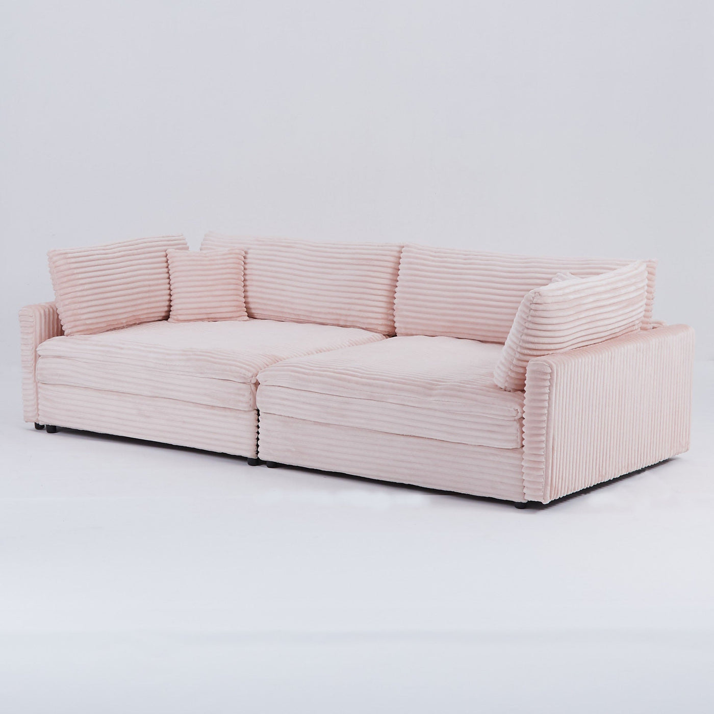 Elegant Pink Corduroy Sofa with Throw Pillows and Backrests for Living Room Leisure