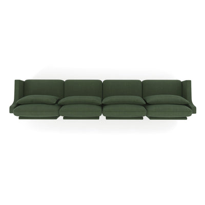 Ergonomic Green Chenille Four-Seater Sofa with Lumbar Pillow, Solid Wood Frame, High-Resilience Sponge