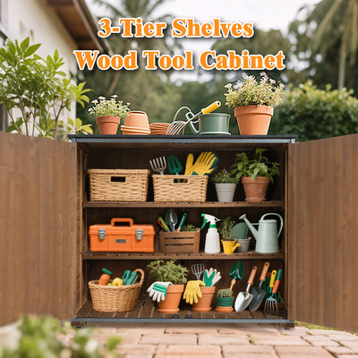 Outdoor Storage Cabinet 50.4'L X 26.8'W X 41'H, Garden Shed Tool Shed with Metal Frame Structure for Backyard Garden Patio Lawn (Brown)