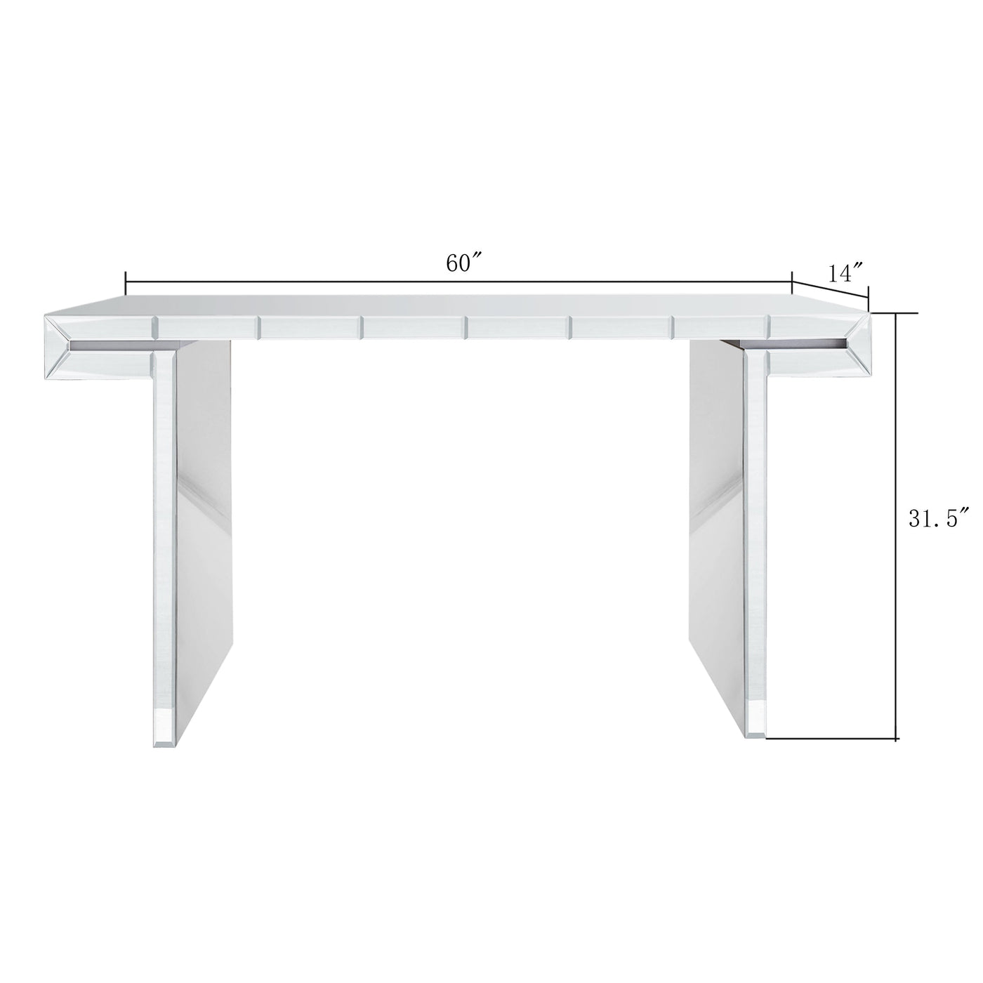 60 Inches Luxury Full-Length Mirror Console Table with Fluted Tempered Glass, Entryway Mirrored Sofa Table, Light Luxury Style, Scratch-Resistant, Reinforced Packaging