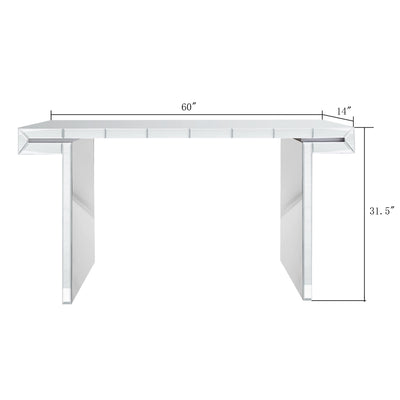 60 Inches Luxury Full-Length Mirror Console Table with Fluted Tempered Glass, Entryway Mirrored Sofa Table, Light Luxury Style, Scratch-Resistant, Reinforced Packaging