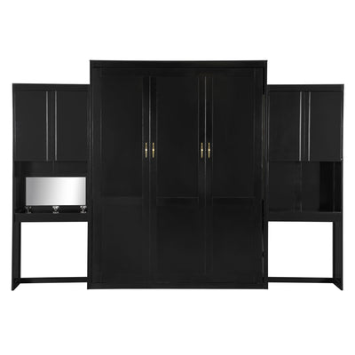 Queen Size Murphy Bed with Desk, Vanity and Cabinets, Espresso