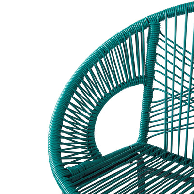 Ferrara Outdoor Patio Teal Faux Wicker Barstool Set, Durable PE Material, Ergonomic Design, Teal Wicker with Black Frame