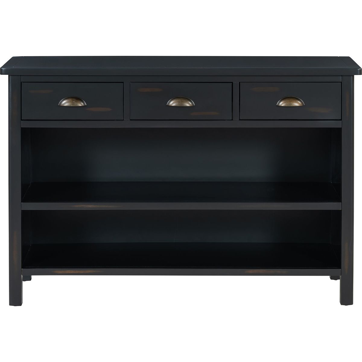 TREXM Retro Console Table with 3 Storage Drawers, Entryway Table with 3 Water Hyacinth Woven Baskets,Wooden Accent Sofa Table Buffet Cabinet for Entryway, Hallway and Living Room (Espresso)