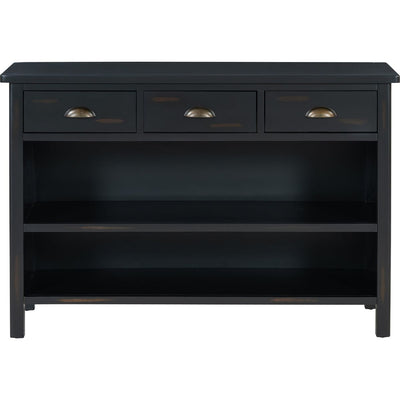 TREXM Retro Console Table with 3 Storage Drawers, Entryway Table with 3 Water Hyacinth Woven Baskets,Wooden Accent Sofa Table Buffet Cabinet for Entryway, Hallway and Living Room (Espresso)
