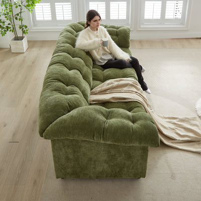 99.2' Chenille Modern Comfort Deep Seat Sofa, Upholstered Fluffy Cloud Sofa Suitable for living rooms, bedrooms, offices and apartments, Green
