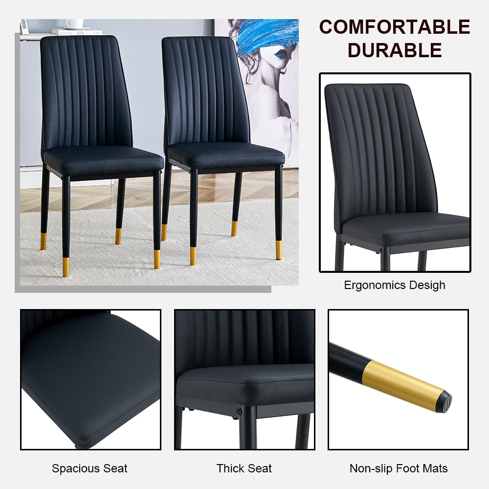 A set of 4 dining chairs, black dining chair set, PU material high backrest seats and sturdy leg chairs, suitable for restaurants, kitchens, and living rooms
