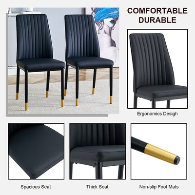 A set of 4 dining chairs, black dining chair set, PU material high backrest seats and sturdy leg chairs, suitable for restaurants, kitchens, and living rooms