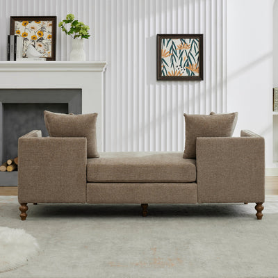 Upholstered Chaise Lounge Indoor with Nailheads, Sleeper Sofa Couch with 4 Throw Pillows & 2 Bolsters, Daybed with Rubberwood Legs, Taupe Chenille,75.2'' Wide
