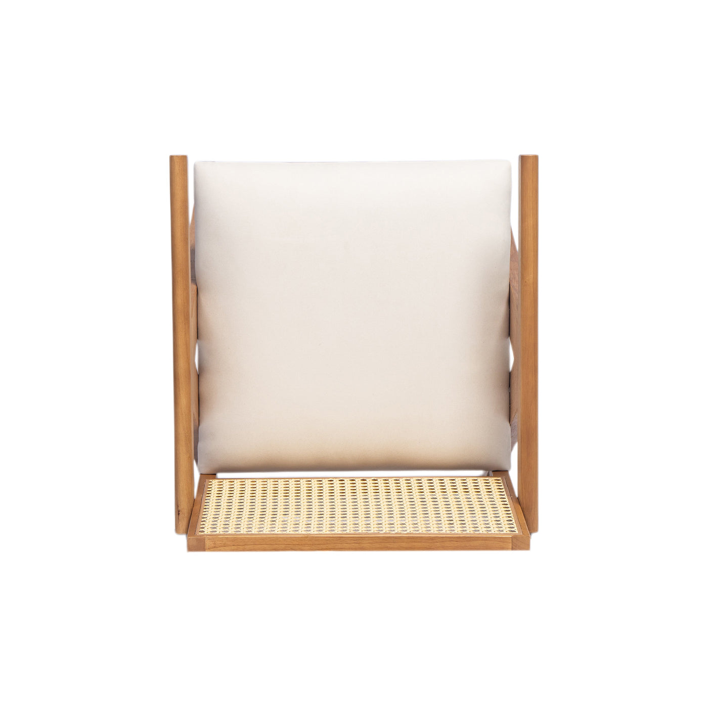 27' Height, Cream Woven Cane Plastic Backrest Bar Stool - Foam-Padded Fabric Seat & Durable Rubberwood Frame