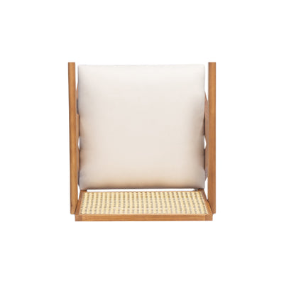 27' Height, Cream Woven Cane Plastic Backrest Bar Stool - Foam-Padded Fabric Seat & Durable Rubberwood Frame