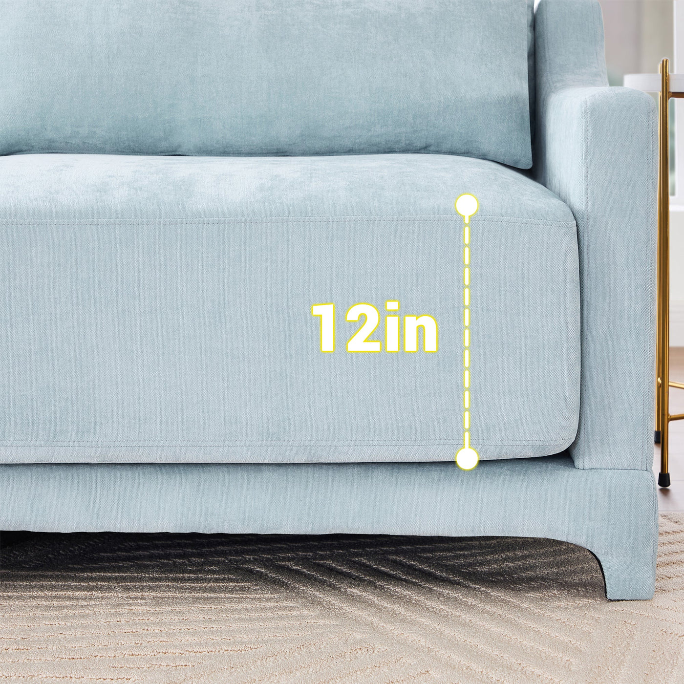 Elegant Two-Seater Sofa with Ottoman and Lumbar Pillows, Sky Blue Chenille, High-Quality Wood