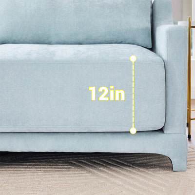 Elegant Sky Blue Three-Seater Sofa with Lumbar Pillow, Chenille Upholstery, Ergonomic Design, Wooden Base