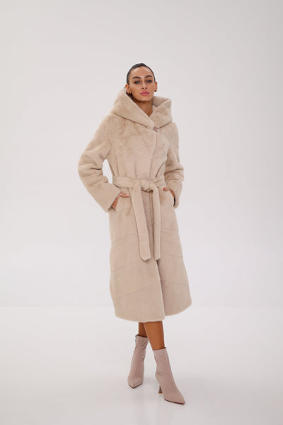 Faux Mink Effect Fur Hooded Coat