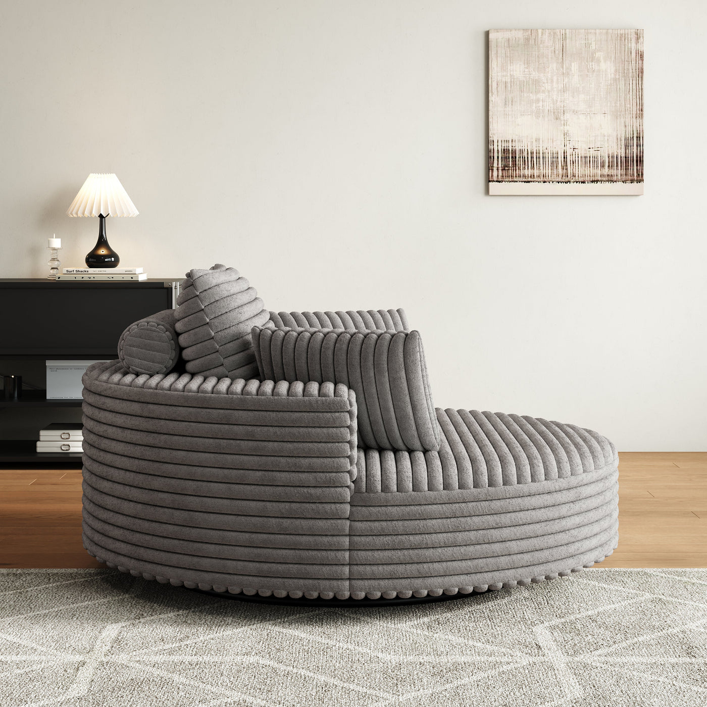 55''L Corduroy Chenille Foam Single Swivel Chair, Fluffy Modern Sleeper, 360 Degree Swivel Chair for Living Room, Bedroom, Lounge and Projection Room