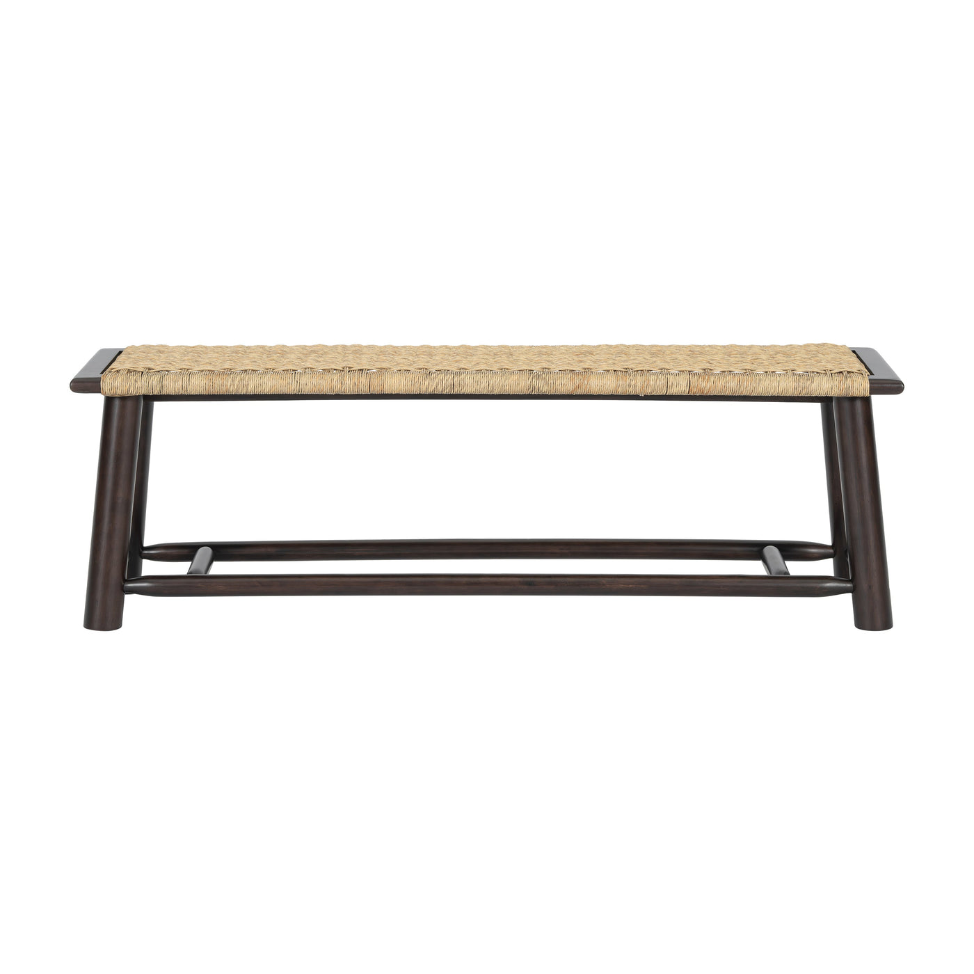 Farmhouse Modern Solid Wood Rattan Bench - Multi-Functional Design Walnut Finish 59 Inch Indoor & Covered Outdoor Bench