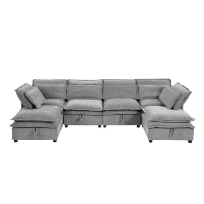 U_Style Double-Layer Cushion Modern Large U-Shaped Modular Sofa, Freely Combinable 6-Seater with Storage Function, Convertible to Sofa Bed, Perfect for Living Rooms, Offices, and Apartments