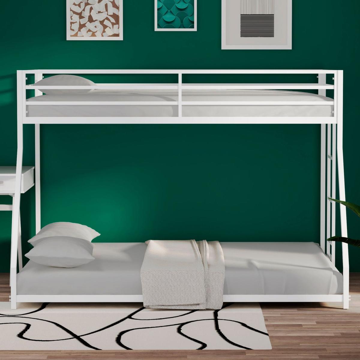 Adam Sturdy Twin Over Full Metal Bunk White for Kids and Adult, Low Profile and Easy Climbing with Stable Ladder